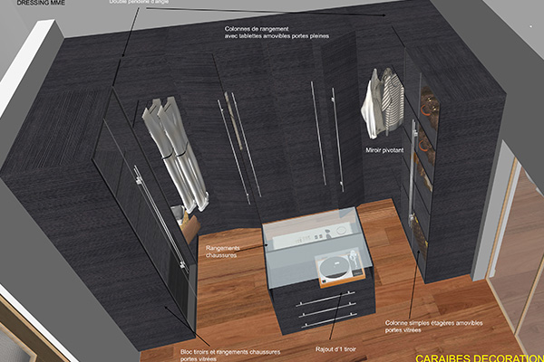Plan 3D du dressing de madame