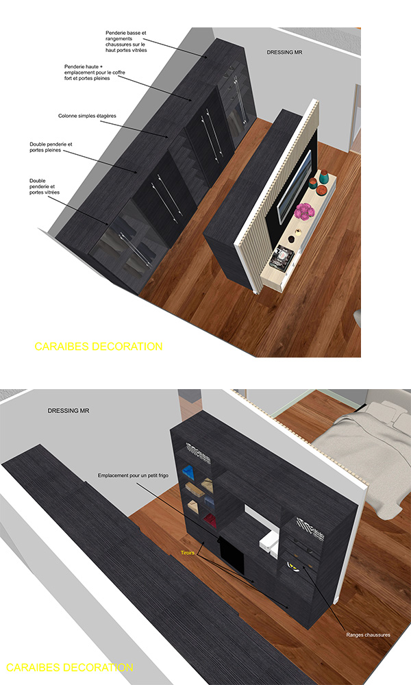Plan 3D du dressing de madame